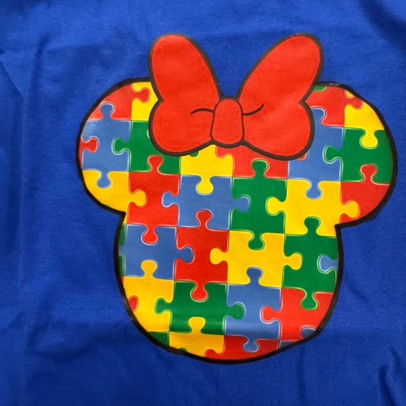Blue Gildan Minnie Mouse Puzzle Piece Youth Tee Size S (6/6X) - Picture 3 of 4